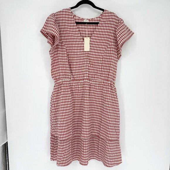 NWT Pleione Women's Puff Sleeve Dress Size 1X Shoulder Ruffle Checkered - Picture 1 of 14